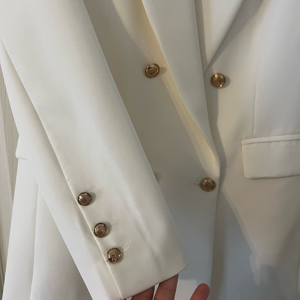 Amazon Women's Double-Breasted Cream Blazer with Gold Buttons